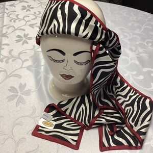 TALBOTS. Red white n black silk scarf ZEBRA PRINT MUST SEE. NEW